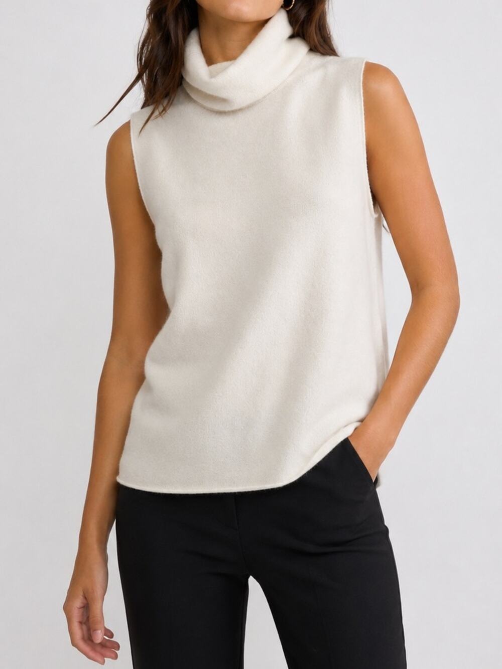 Vince 100% Cashmere Cream Sleeveless Sweater Cowl Neck Turtleneck Small $325